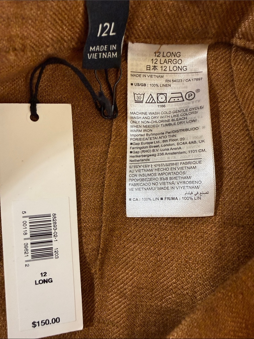 New With Tags Banana Republic Brown 100% Linen High Rise Wide Leg Pants 12 Long - Picture 6 of 8